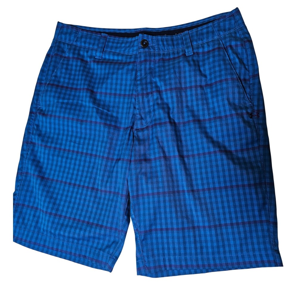 Under Armour Mens Blue Purple Plaid Golf Shorts Performance Size 36 HeatGear